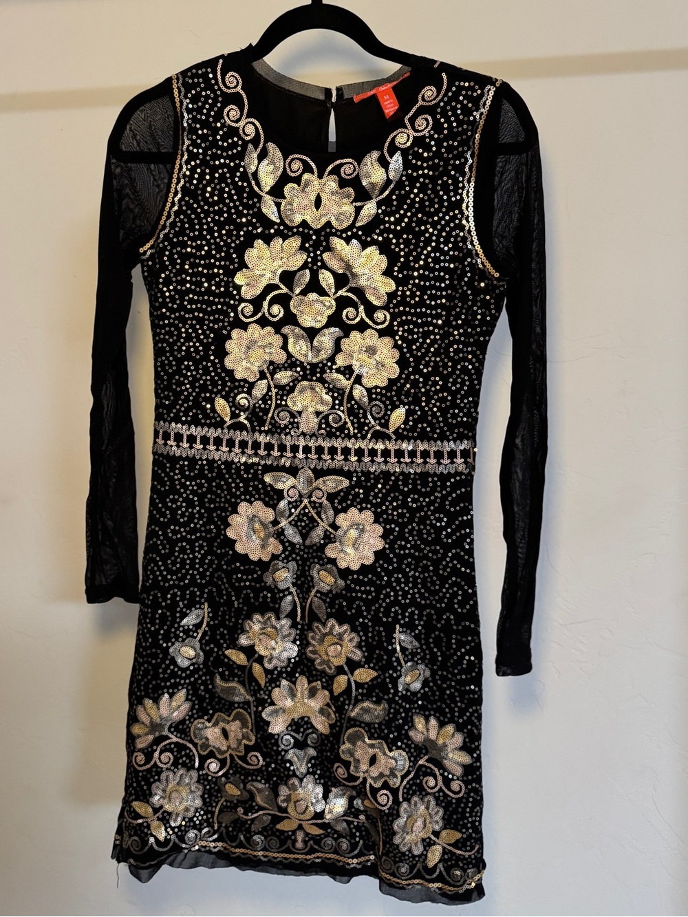 Chelsea & Violet Black Long Sleeve Dress with Gold Floral Embroidery